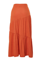 Cinnamon Muffle/textured Flared Maxi Ruffle Flexible Knitted Skirt Twoss24et00090