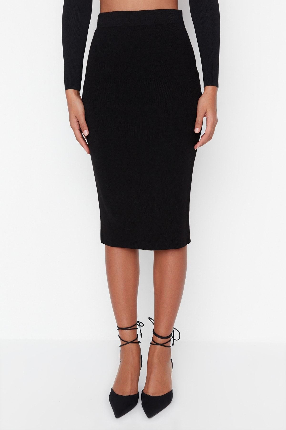 Black Midi Pencil Knit Skirt Twoaw20du0006