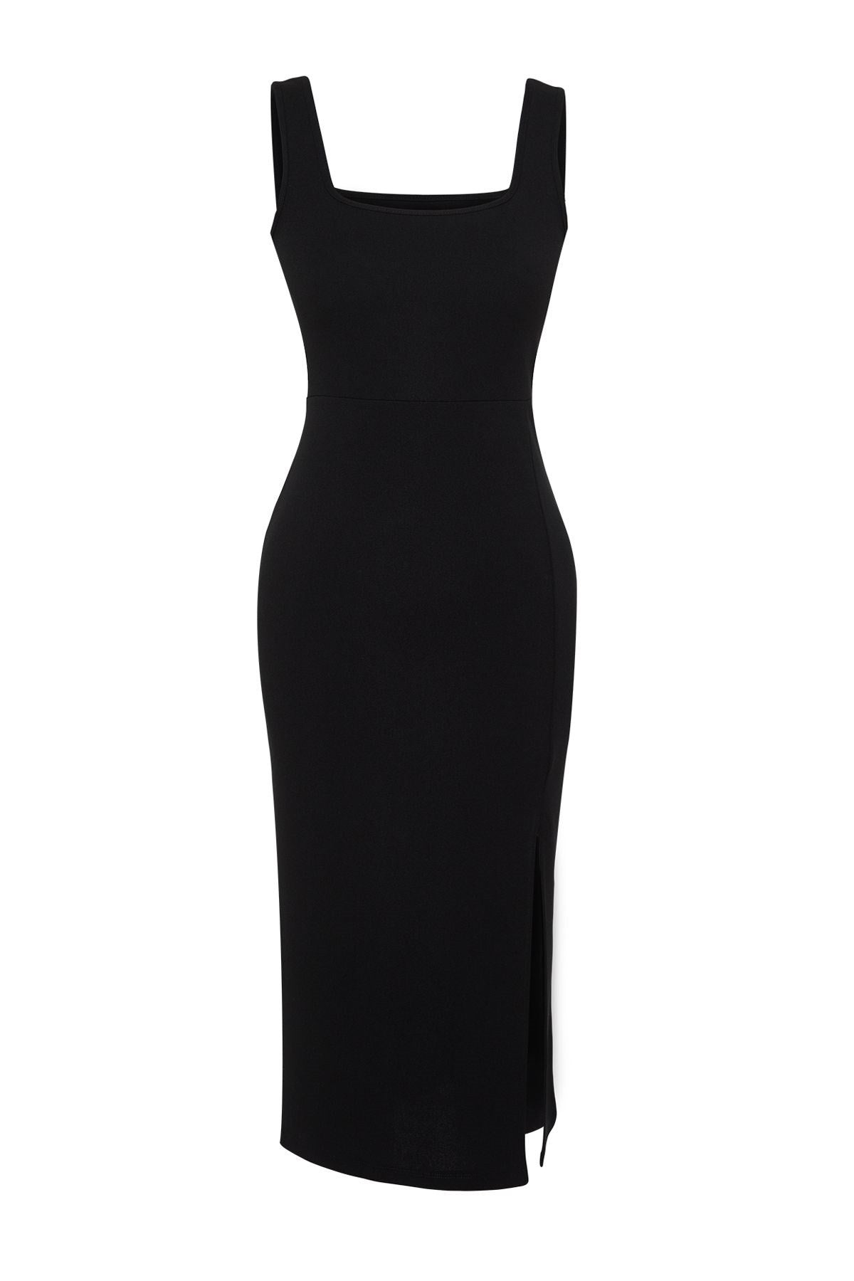 Mint Fitted/body-fitting Slit Square Neckline Flexible Knit Midi Pencil Dress Twoss24el00679