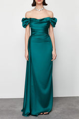 Emerald Green Draped Satin Long Evening Dress Tprss24ae00113