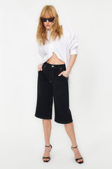 Black High Waist Denim Shorts & Bermuda Twoss24sr00023