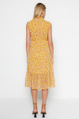 Yellow Floral Print A Cut Midi Lined Chiffon Woven Dress Twoss23el01840