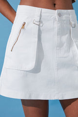 White Zipper Detailed Mini Denim Skirt Twoss24et00080