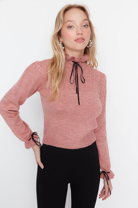 Dusty Rose Soft Textured Open/perforated Knitwear Sweater Twoaw21kz2355