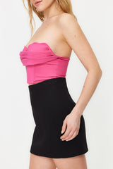 Fuchsia Crop Woven Bustier Tprss24bs00003