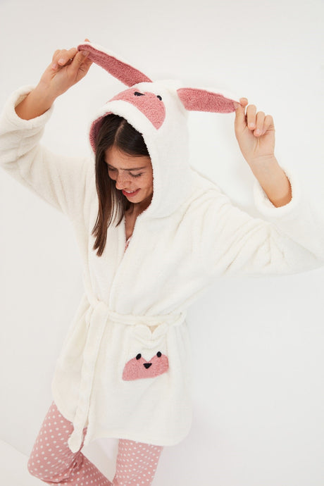 Powder Animal Figure Pocket Hooded Wellsoft Knitted Dressing Gown Thmaw21sb0002