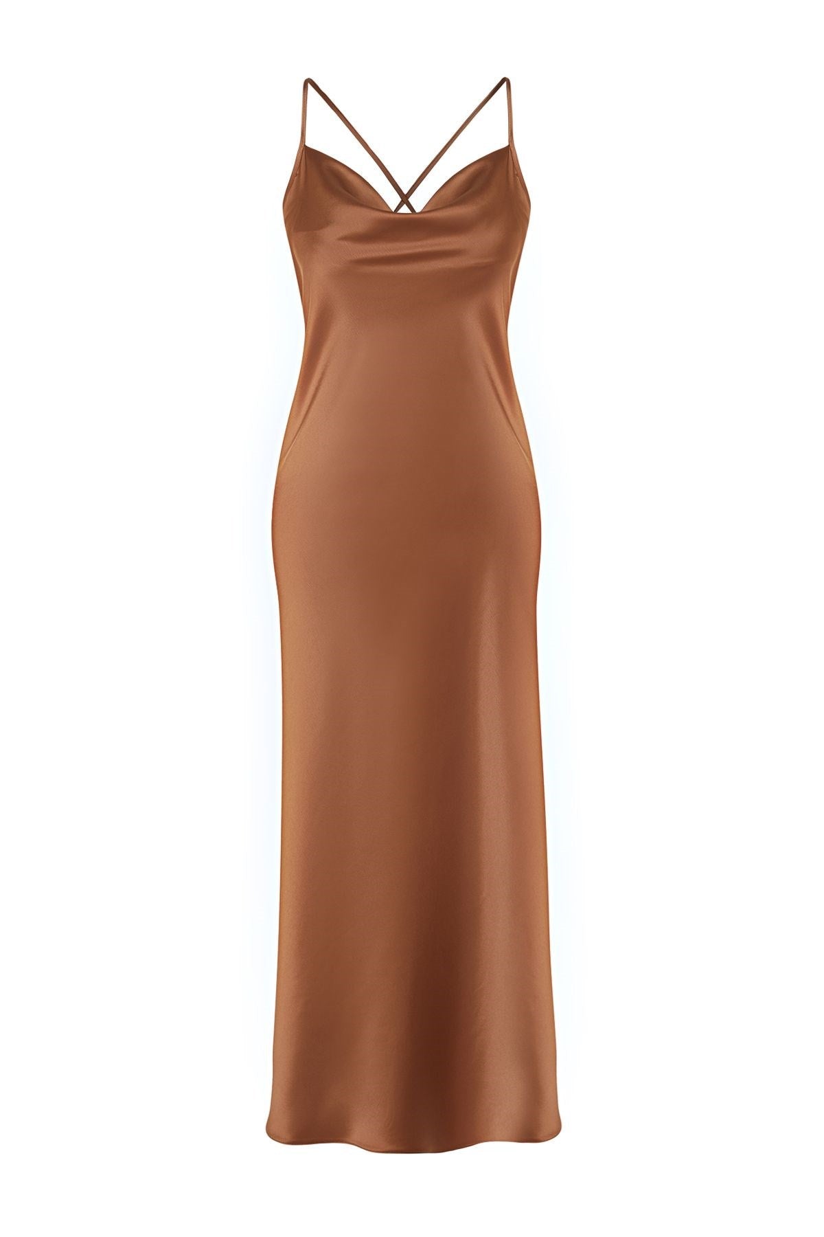 Brown Accessorized Satin Dress Tprss24el00002