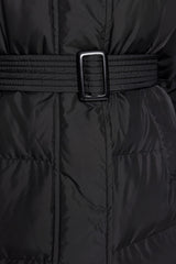 Black Oversize Belt Hooded Water Repellent Long Inflatable Coat Twoaw24mo00224