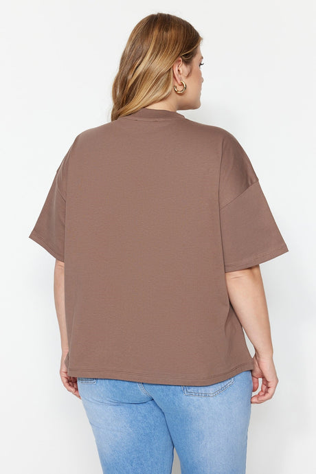 Brown Collar Ribbed Wide Pattern Basic Knitted Tshirt Tbbss23bf00017