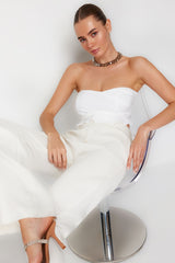 Bridal White Crop Ruffle Knitted Bustier Tprss24bs00014