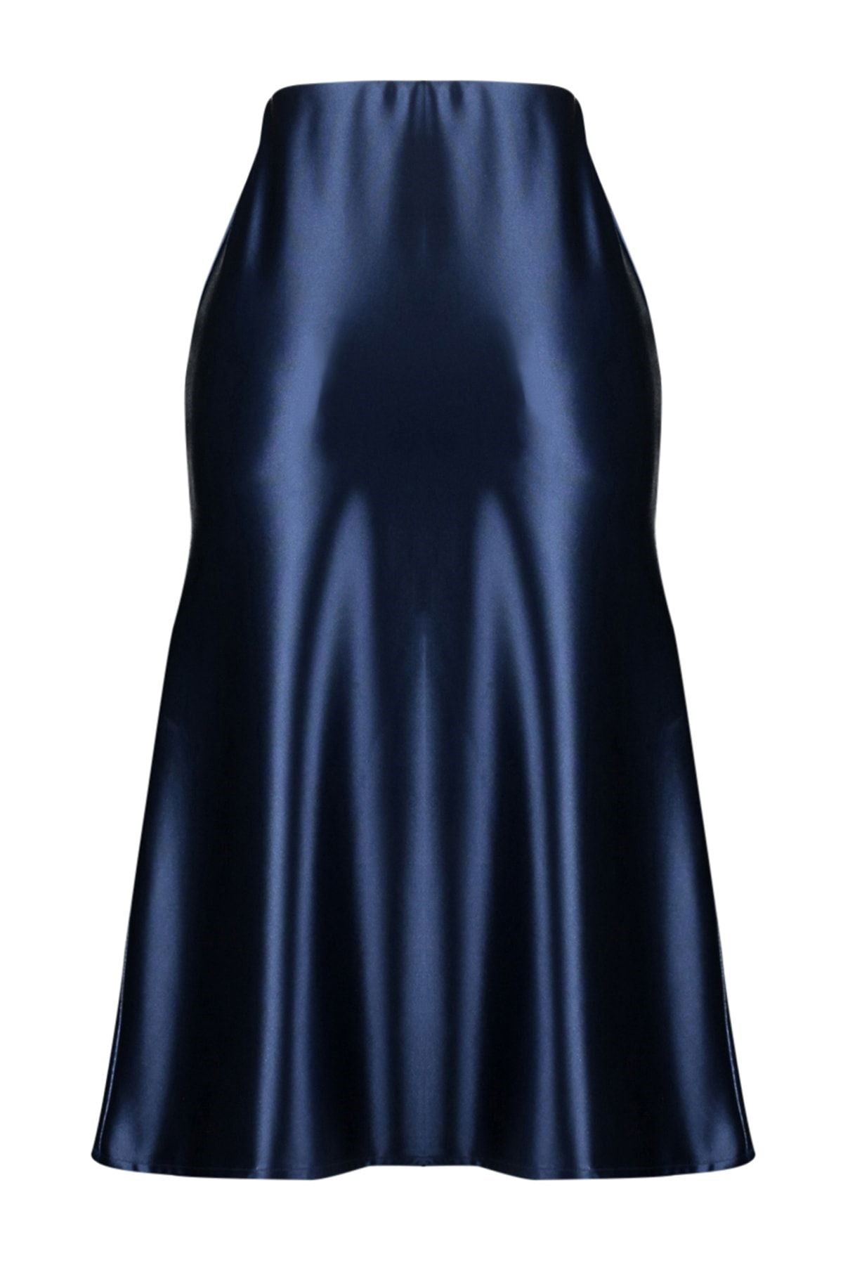 Indigo Premium Satin A Cut/bell Shape Midi Knit Skirt Twoaw24et00088