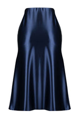 Indigo Premium Satin A Cut/bell Shape Midi Knit Skirt Twoaw24et00088