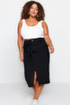 Black Belted High Waist Slit Plain Skirt Tbbss23az00017