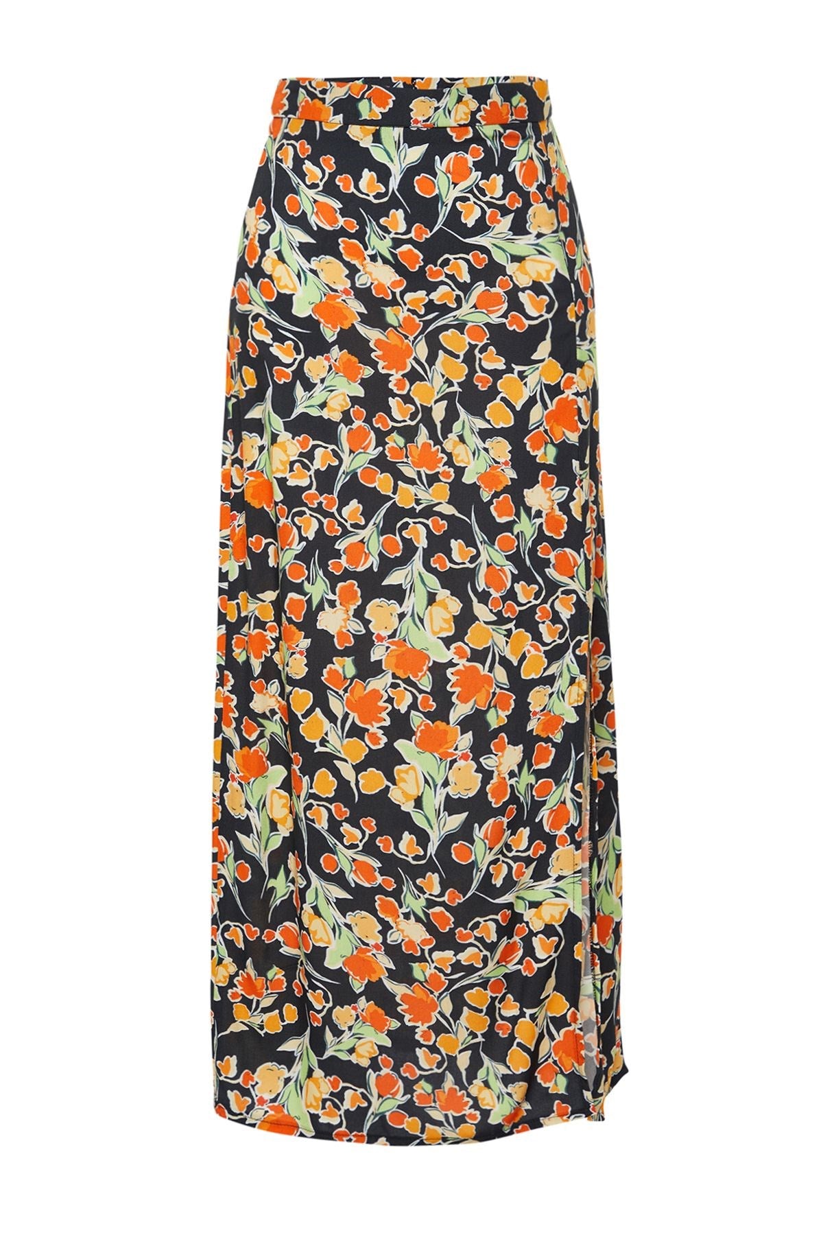 Multicolor Viscose Fabric Floral Pattern Slit Midi Woven Skirt Twoss24et00126