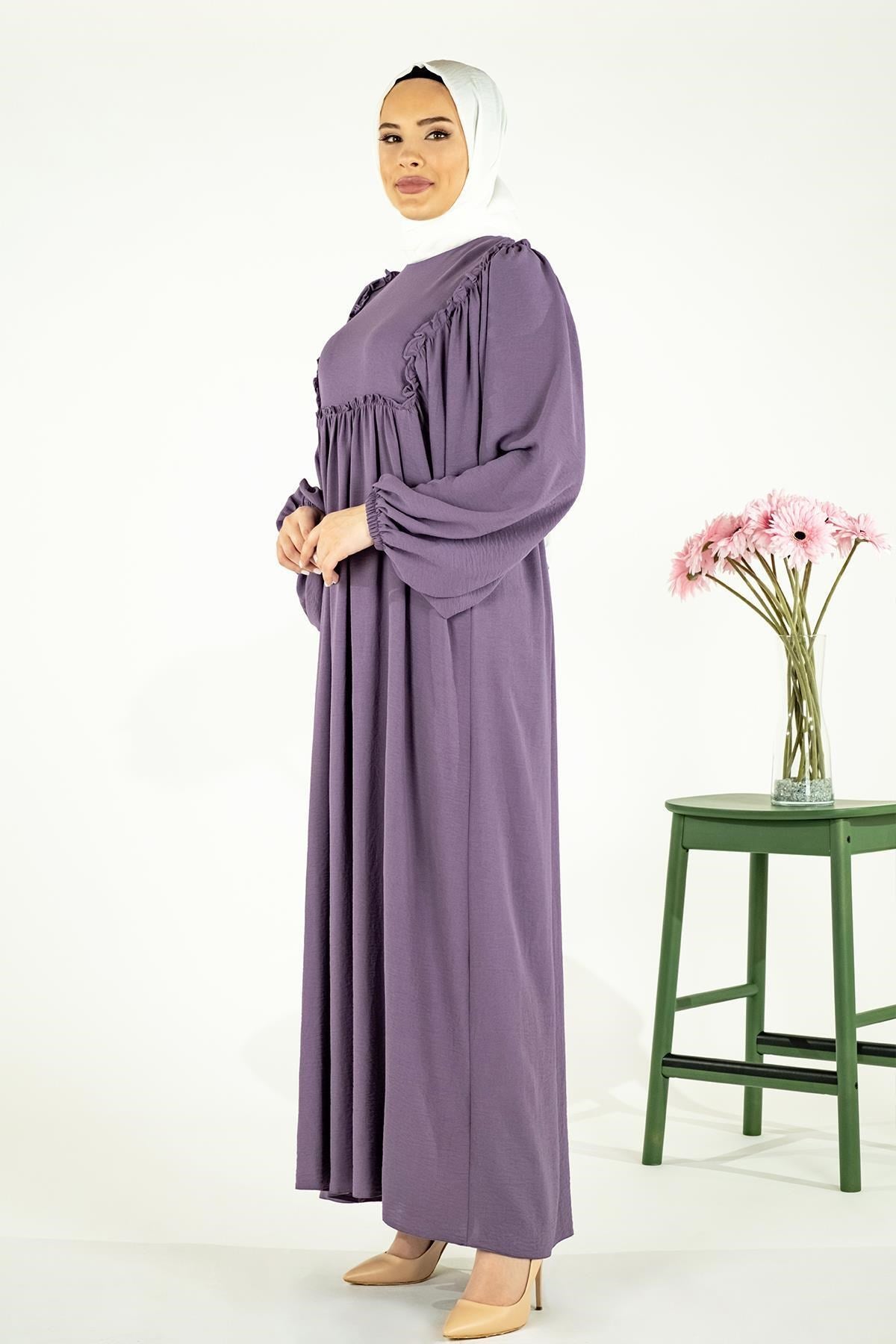 Rose Front And Back Square Robes Ruffle Draped Lilac Burkini Dress 5454 T23el3m5454