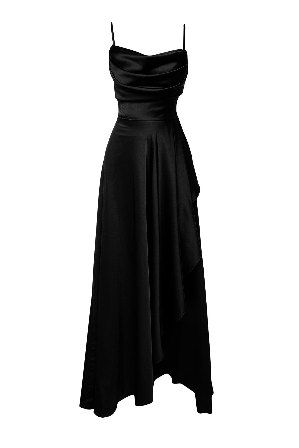 Black Draped Satin Long Night Evening Dress Tprss24ae00109