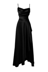 Black Draped Satin Long Night Evening Dress Tprss24ae00109