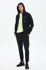 Men's Black Hooded Zipper Pocket Sports And Daily Wear Tracksuit Top 0488 Tb23ml06s0488-1