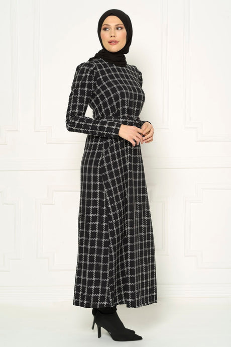 Grey Plaid Pattern Burkini White Winter Dress 5301 T22el3m5301