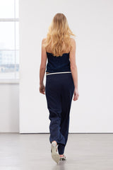 Navy Blue Limited Edition Belt Detailed Wide Leg/wide Leg Woven Pants Twoss24pl00102