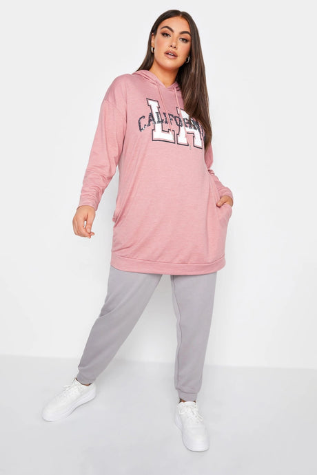 Plus Size Hoodie Sweatshirt With Sequin And Lettering Detail Long Sleeve Pocket 302566 Byk-23y-30256