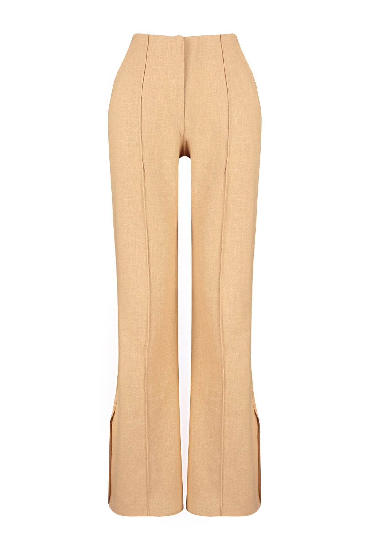 Camel Premium Straight/straight Cut Linen Woven Pants Twoss24pl00079