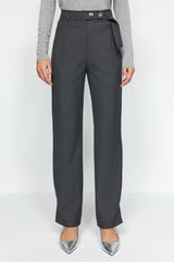 Anthracite Straight/straight Cut Woven Belt Detailed Pants Twoaw24pl00236