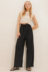 Women's Beige Leg Tassel High Waist Palazzo Jeans Pants Alc-x8930