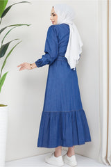 Denim Dress With Frill Frills Dark Blue 2093