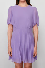 Purple Skirt Pleated Lined Chiffon Mini Woven Dress Twoss24el00716