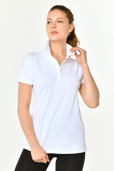 Women's Black Cotton Polo Neck Basic Solid Color Short Sleeve Casual And Sports T-shirt 8719 Tb21wl0