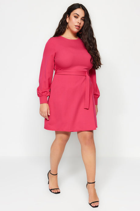 Fuchsia Belt Detailed Woven Dress Tbbaw24ah00107