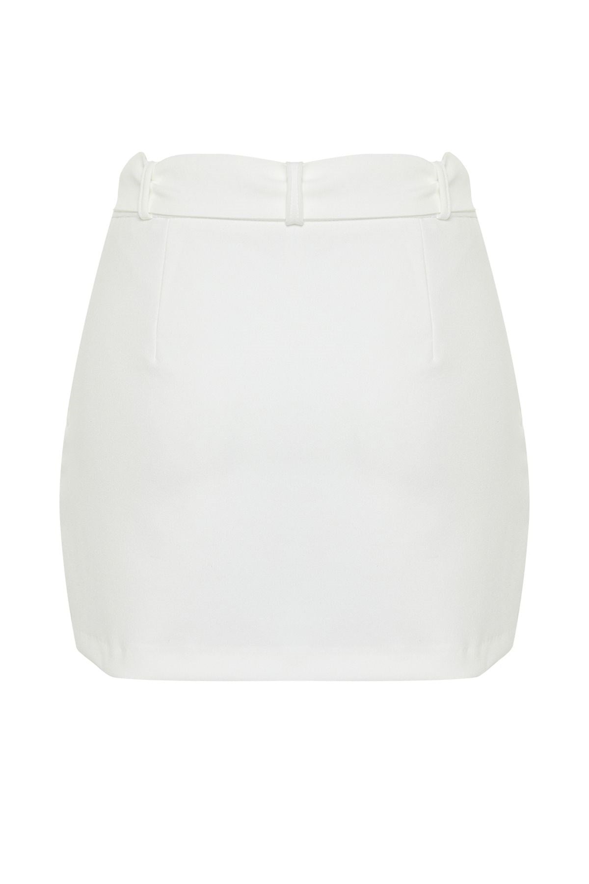 White Slit Detailed Belted Mini Size Woven Shorts Skirt Twoss24sr00046