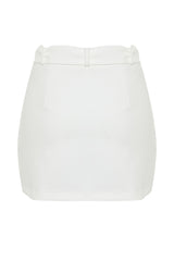 White Slit Detailed Belted Mini Size Woven Shorts Skirt Twoss24sr00046