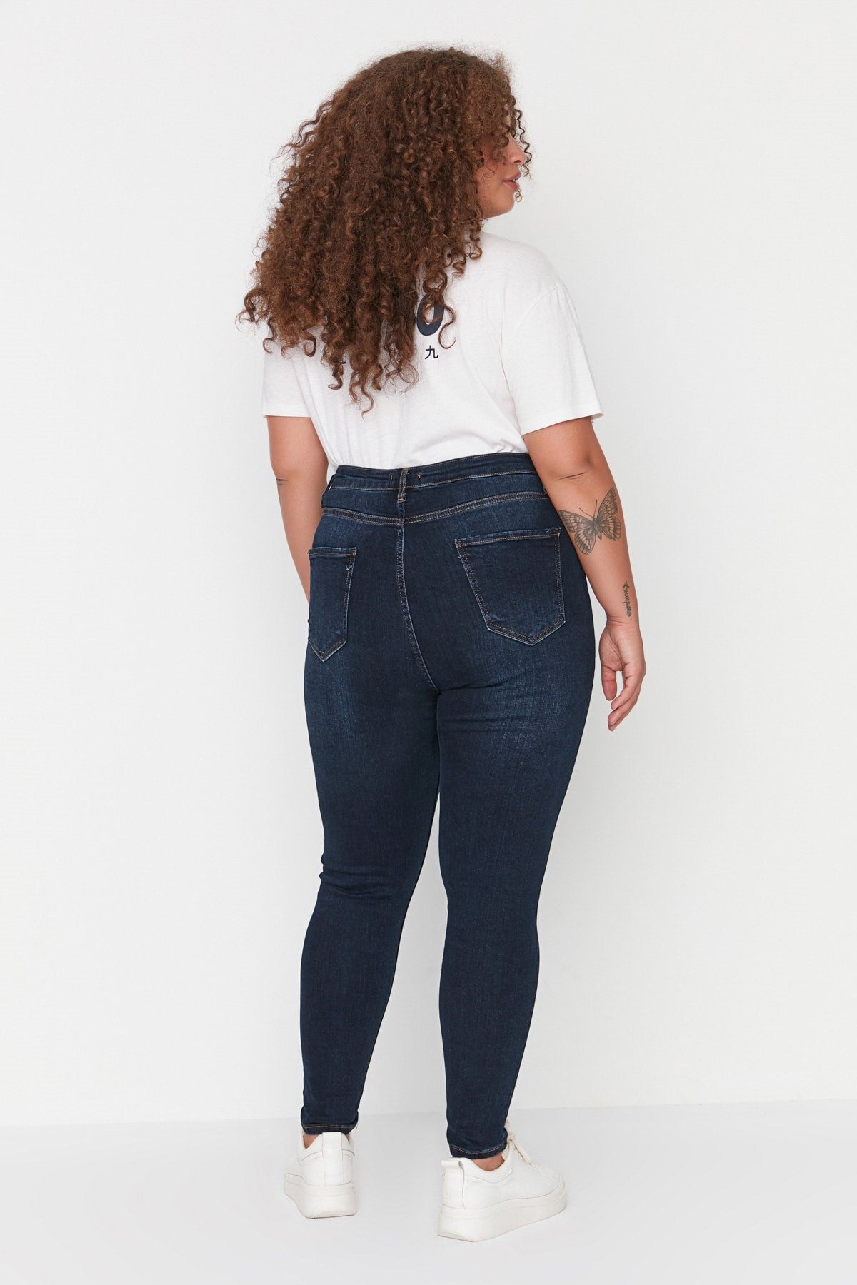 Navy Blue High Waist Skinny Jeans Tbbaw23je00003