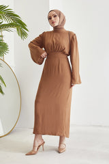 Rina Self Belted Ayrobin Dress - Brown Ms00in10902