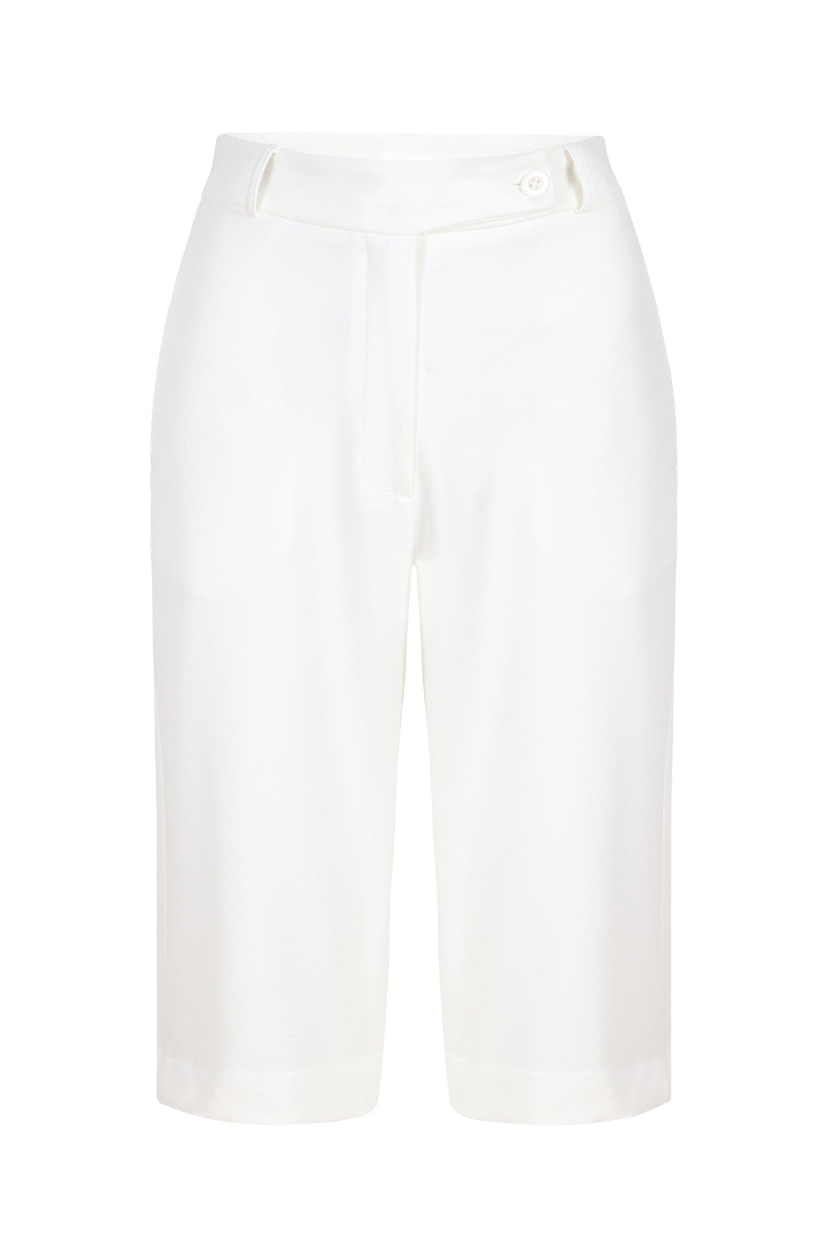 Women's White Knee-length Button Detailed Pants-shorts Lg-oz322-sdp Lg-oz322-sdp