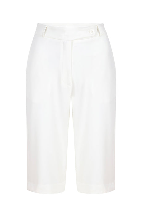 Women's White Knee-length Button Detailed Pants-shorts Lg-oz322-sdp Lg-oz322-sdp