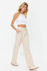 Black Waist Crease Detailed Wide Leg/wide Leg Woven Pants Twoss24pl00049