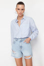 Blue Ripped High Waist Denim Shorts Twoss24sr00132