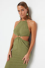 Green Striped Maxi Knitted Accessory Knitwear Look Beach Dress Tbess23el00066