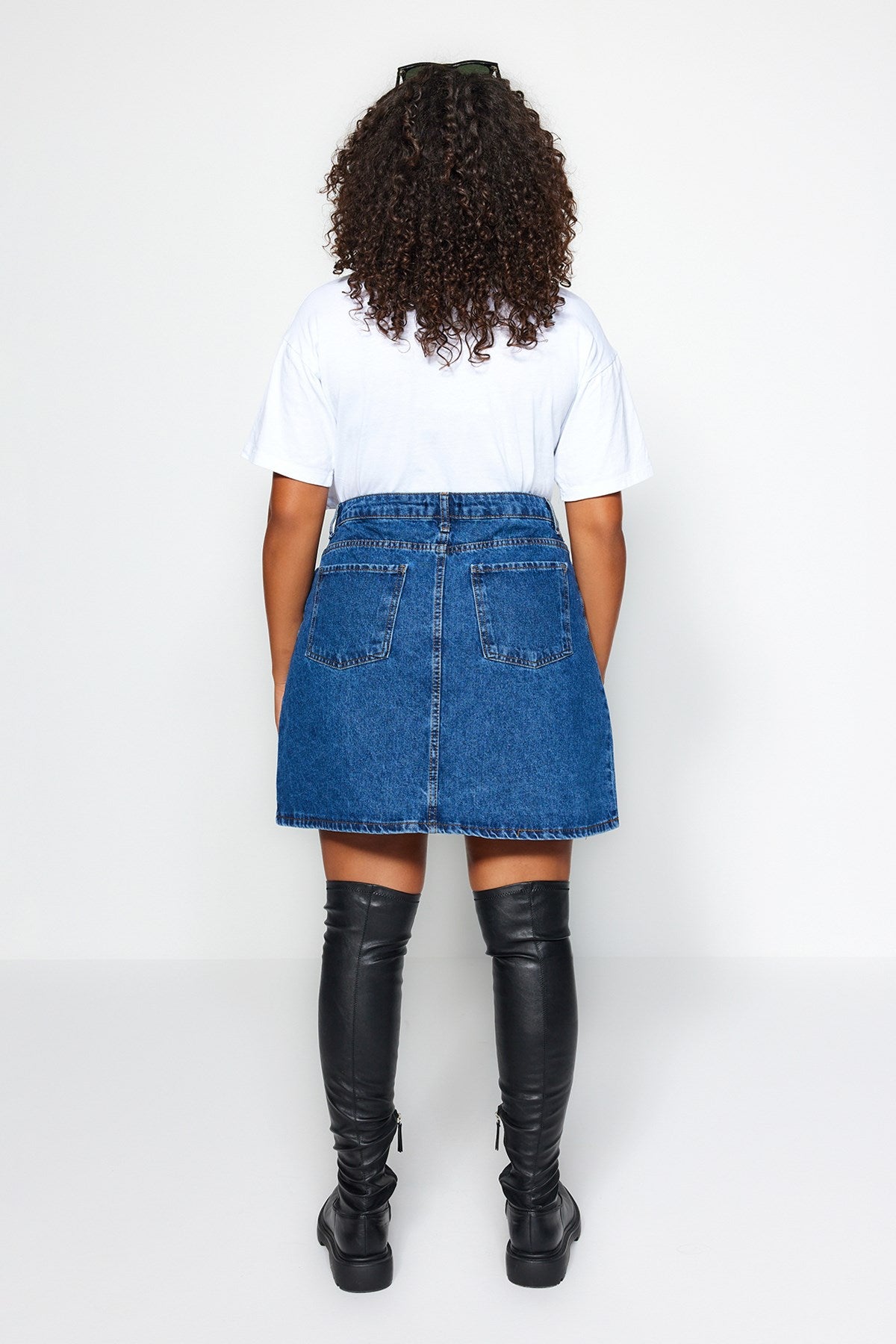 Black High Waist A Shape Denim Skirt Tbbaw23az00042