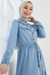 Fellen Ruffle Detailed Denim Burkini Dress - Light Blue Ms00or3823