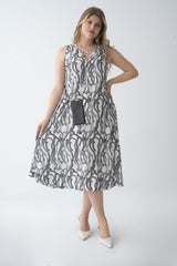 Plus Size Patterned Pool Neckline Cotton Sleeveless Dress 230440021