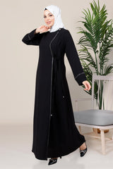 Slate Adhesive Stone Detailed Double Breasted Closure Hijab Black Dress 5383 T23el3m5383