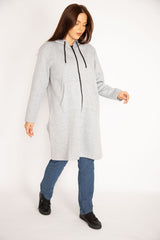 Women's Plus Size Red Inside Charcoal Fleece Fabric Front Zipper Kangaroo Pocket Hooded Coat 65n3465