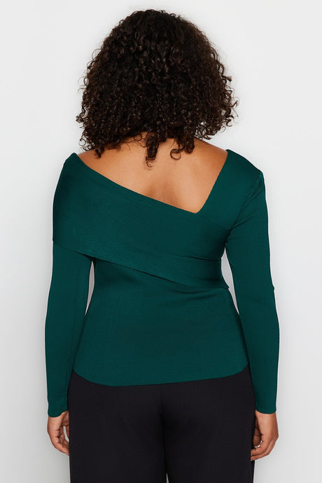 Emerald Green Asymmetric Collar Knitwear Sweater Tbbaw24an00018