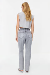 Gray High Waist Long Straight Jeans Twoss24je00025