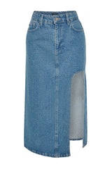 Blue Slit Midi Denim Skirt Twoaw24et00086