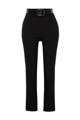 Black Belted Cigarette Pattern Woven Pants Twoss24pl00081